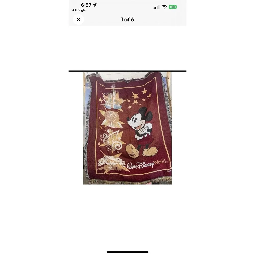 Mickey Mouse Tapestry Woven Throw Blanket Walt Disney World Maroon 58